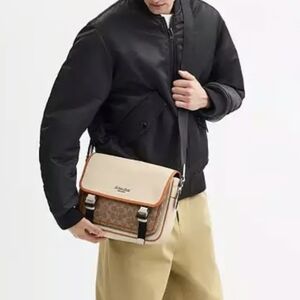 Coach Men's Cream and Brown Messenger Bag
